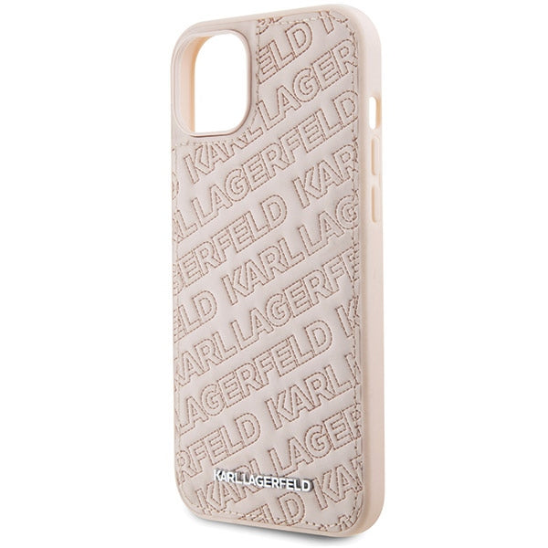Fodral för Apple iPhone 15, Karl Lagerfeld, Diagonal Quilted K Pattern, Rosa