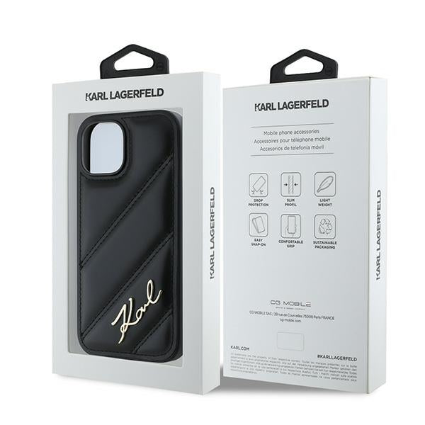 Fodral för Apple iPhone 15, Karl Lagerfeld, Diagonal Quilted Script, Svart
