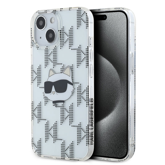 Skyddsfodral för Apple iPhone 15, Karl Lagerfeld, IML Electroplated Choupette Head, Transparent