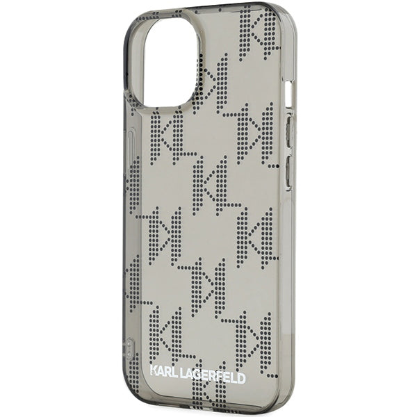 Fodral för Apple iPhone 15, Karl Lagerfeld, IML Luxury Monogram KL Pattern with Strap, Svart