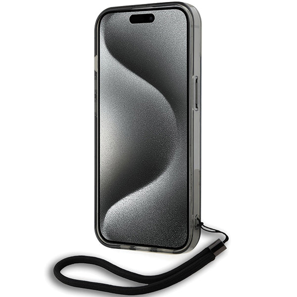 Fodral för Apple iPhone 15, Karl Lagerfeld, IML Luxury Monogram KL Pattern with Strap, Svart