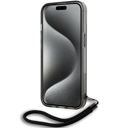 Fodral för Apple iPhone 15, Karl Lagerfeld, IML Luxury Monogram KL Pattern with Strap, Svart