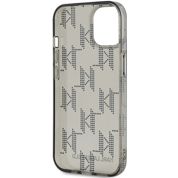 Fodral för Apple iPhone 15, Karl Lagerfeld, IML Luxury Monogram KL Pattern with Strap, Svart