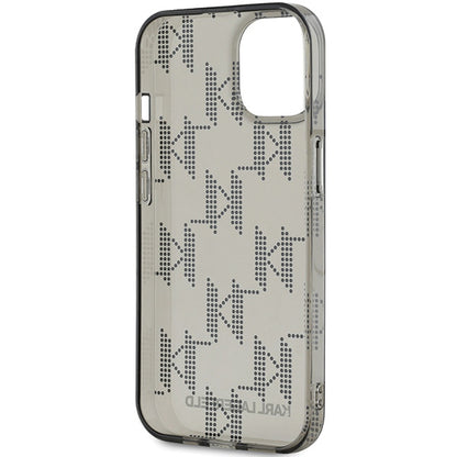 Fodral för Apple iPhone 15, Karl Lagerfeld, IML Luxury Monogram KL Pattern with Strap, Svart