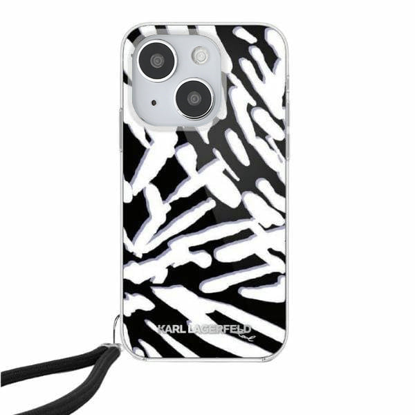 Case for Apple iPhone 15, Karl Lagerfeld, IML Luxury Zebra Pattern with Strap, Black