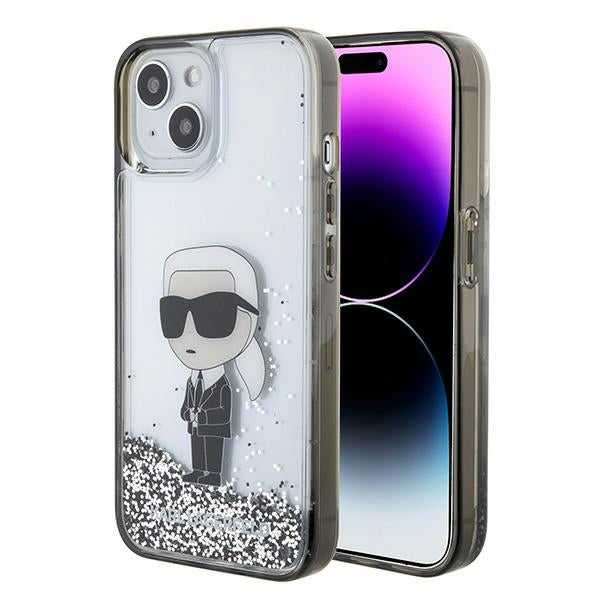 Skyddsfodral för Apple iPhone 15, Karl Lagerfeld, Liquid Glitter Ikonik Karl, Transparent