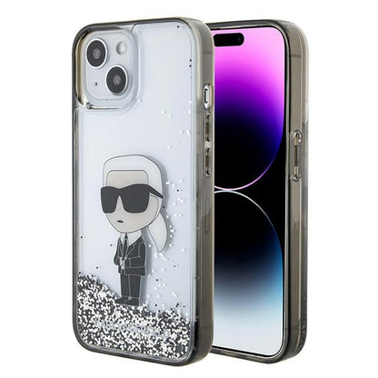 Skyddsfodral för Apple iPhone 15, Karl Lagerfeld, Liquid Glitter Ikonik Karl, Transparent