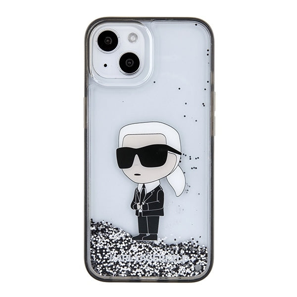 Skyddsfodral för Apple iPhone 15, Karl Lagerfeld, Liquid Glitter Ikonik Karl, Transparent
