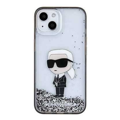 Skyddsfodral för Apple iPhone 15, Karl Lagerfeld, Liquid Glitter Ikonik Karl, Transparent