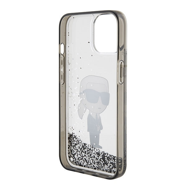 Skyddsfodral för Apple iPhone 15, Karl Lagerfeld, Liquid Glitter Ikonik Karl, Transparent