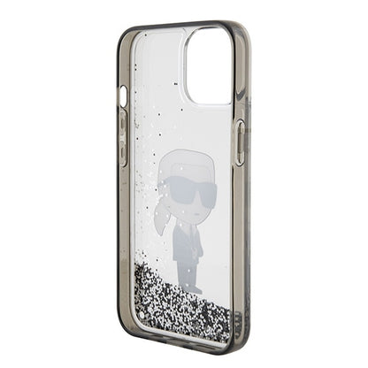 Skyddsfodral för Apple iPhone 15, Karl Lagerfeld, Liquid Glitter Ikonik Karl, Transparent