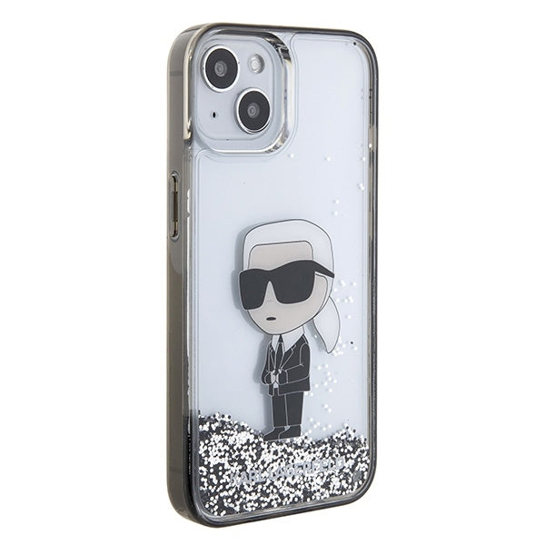 Skyddsfodral för Apple iPhone 15, Karl Lagerfeld, Liquid Glitter Ikonik Karl, Transparent