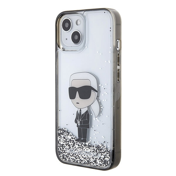 Skyddsfodral för Apple iPhone 15, Karl Lagerfeld, Liquid Glitter Ikonik Karl, Transparent