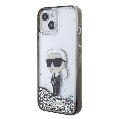 Skyddsfodral för Apple iPhone 15, Karl Lagerfeld, Liquid Glitter Ikonik Karl, Transparent