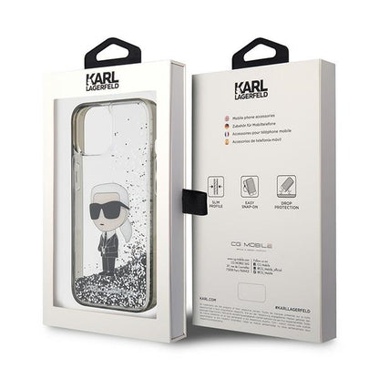 Skyddsfodral för Apple iPhone 15, Karl Lagerfeld, Liquid Glitter Ikonik Karl, Transparent