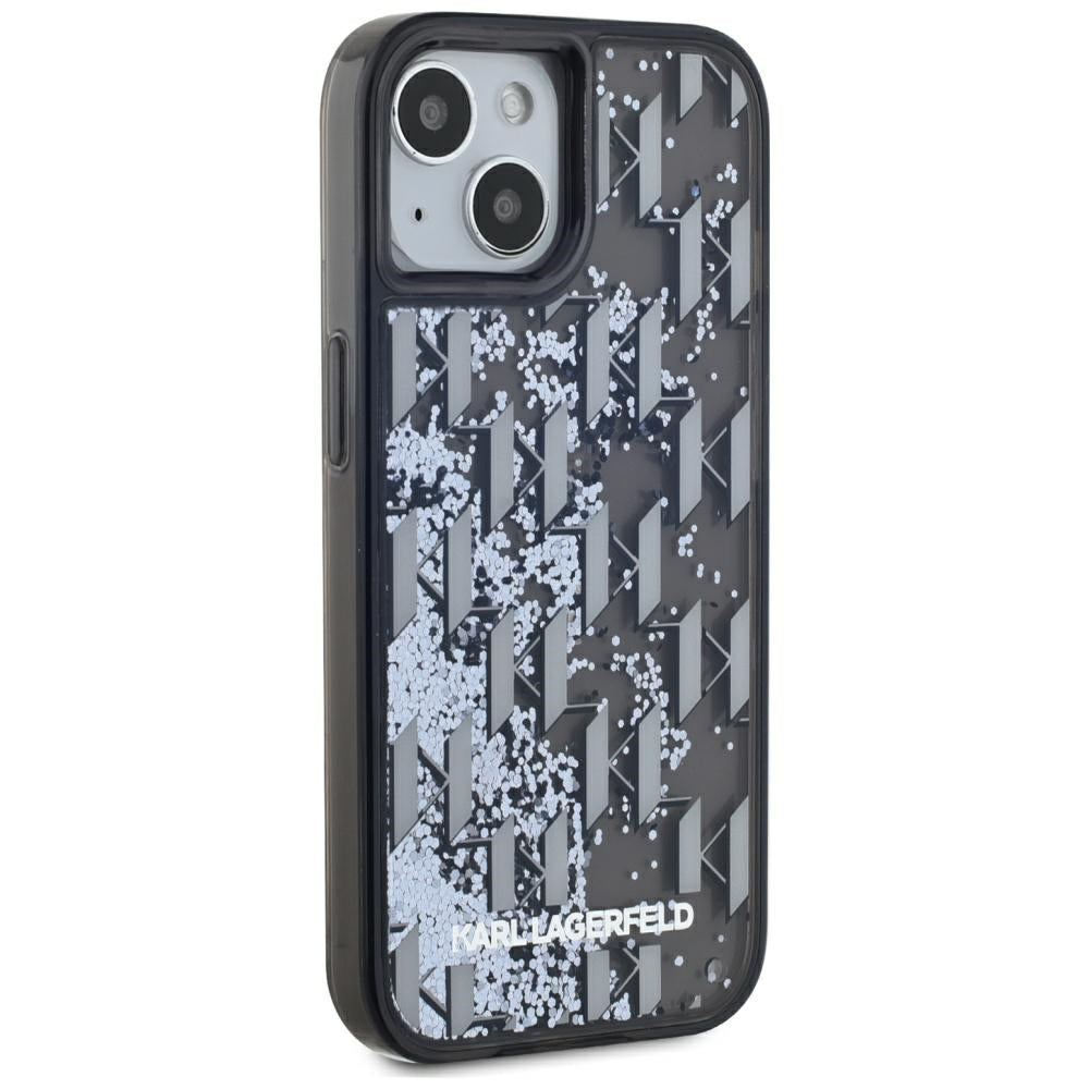 Fodral för Apple iPhone 15, Karl Lagerfeld, Liquid Glitter Monogram, Svart