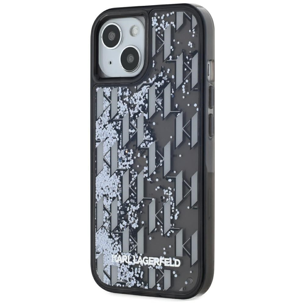 Fodral för Apple iPhone 15, Karl Lagerfeld, Liquid Glitter Monogram, Svart