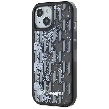 Fodral för Apple iPhone 15, Karl Lagerfeld, Liquid Glitter Monogram, Svart