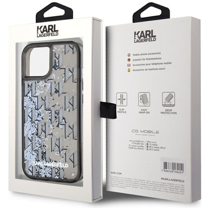 Fodral för Apple iPhone 15, Karl Lagerfeld, Liquid Glitter Monogram, Svart