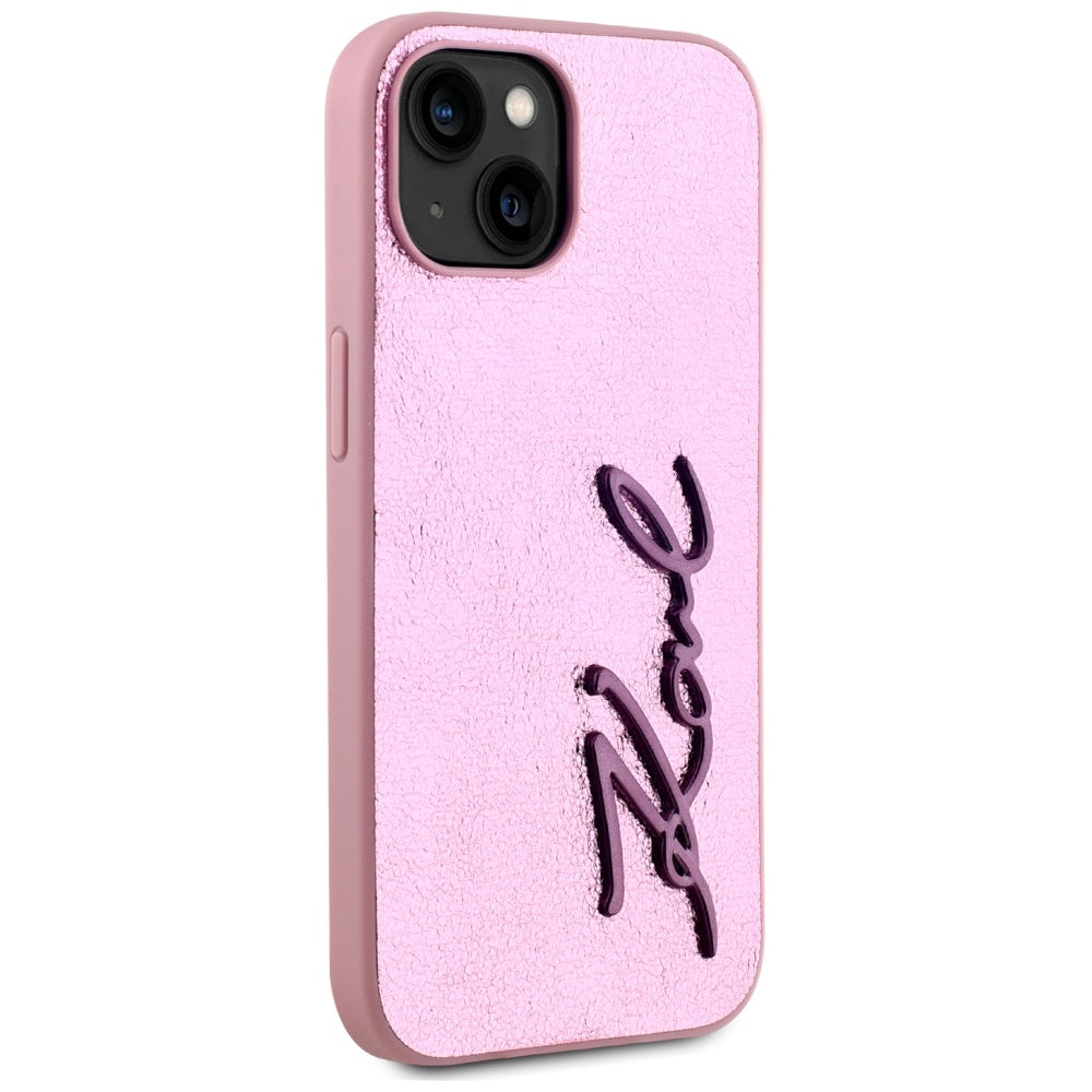Fodral för Apple iPhone 15, Karl Lagerfeld, Metal Signature, Rosa