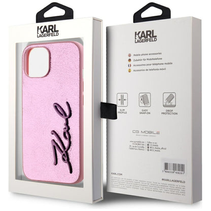 Fodral för Apple iPhone 15, Karl Lagerfeld, Metal Signature, Rosa