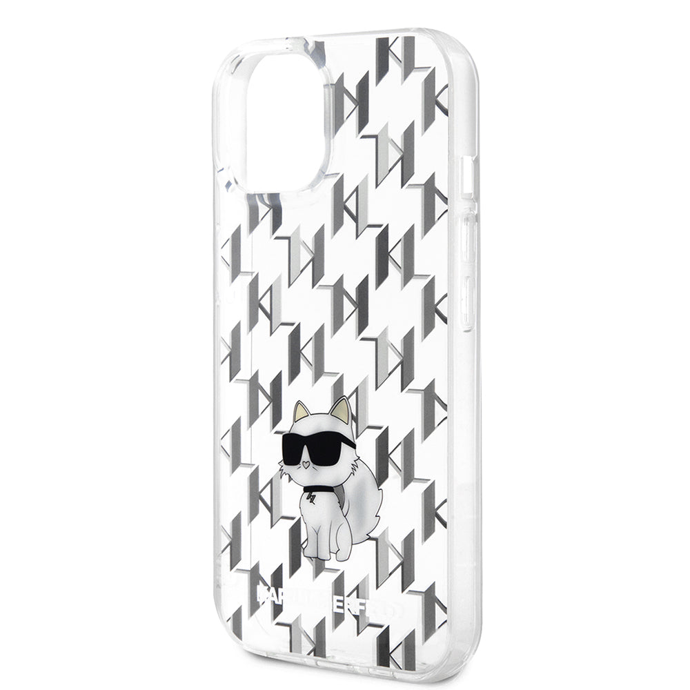 Fodral för Apple iPhone 15, Karl Lagerfeld, Monogram Choupette, Transparent