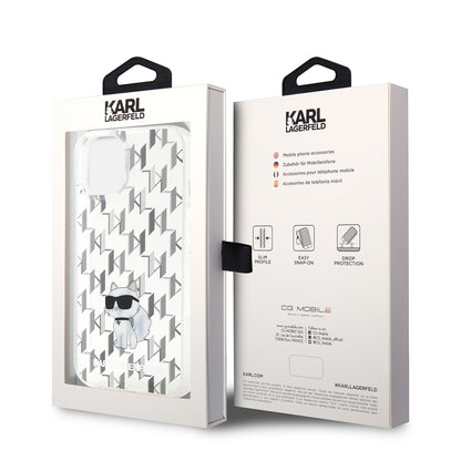 Fodral för Apple iPhone 15, Karl Lagerfeld, Monogram Choupette, Transparent