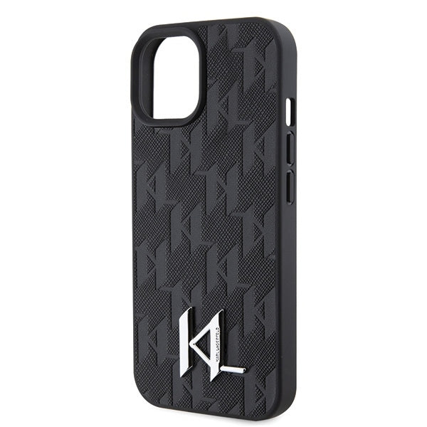 Fodral för Apple iPhone 15, Karl Lagerfeld, Monogram Hot Stamp Metal Logo, Svart