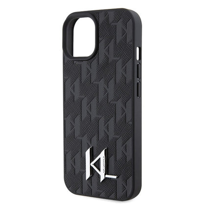 Fodral för Apple iPhone 15, Karl Lagerfeld, Monogram Hot Stamp Metal Logo, Svart