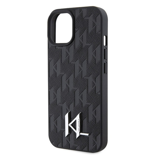 Case for Apple iPhone 15, Karl Lagerfeld, Monogram Hot Stamp Metal Logo, Black