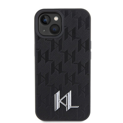 Fodral för Apple iPhone 15, Karl Lagerfeld, Monogram Hot Stamp Metal Logo, Svart