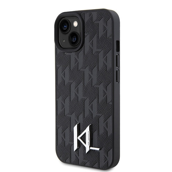 Fodral för Apple iPhone 15, Karl Lagerfeld, Monogram Hot Stamp Metal Logo, Svart
