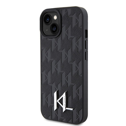 Fodral för Apple iPhone 15, Karl Lagerfeld, Monogram Hot Stamp Metal Logo, Svart