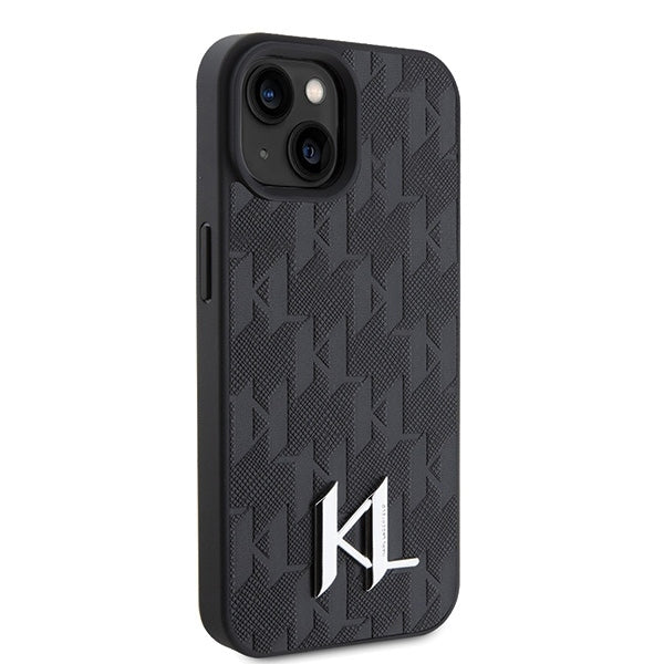 Fodral för Apple iPhone 15, Karl Lagerfeld, Monogram Hot Stamp Metal Logo, Svart
