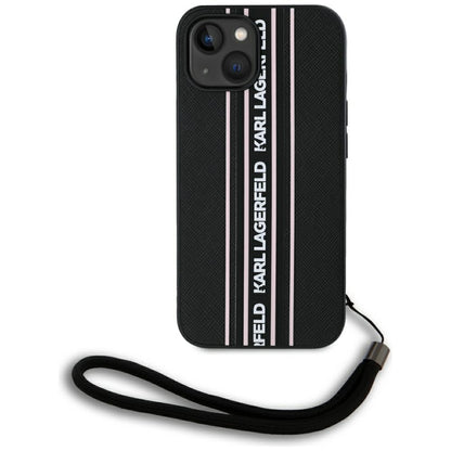 Fodral för Apple iPhone 15, Karl Lagerfeld, Saffiano Athleisure Stripes with Strap, Rosa