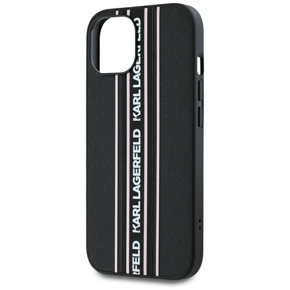 Fodral för Apple iPhone 15, Karl Lagerfeld, Saffiano Athleisure Stripes with Strap, Rosa