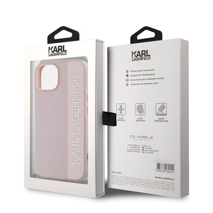 Fodral för Apple iPhone 15, Karl Lagerfeld, Saffiano Rhinestones & Charm, Rosa