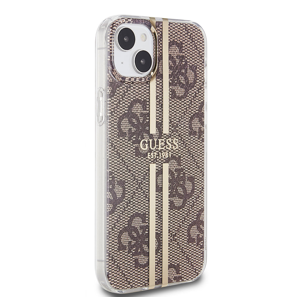 Case for Apple iPhone 15 Plus, Guess, IML 4G Gold Stripe, Brown