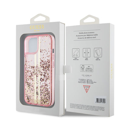 Skal för Apple iPhone 15 Plus, Guess, Liquid Glitter Gold Stripes, Rosa
