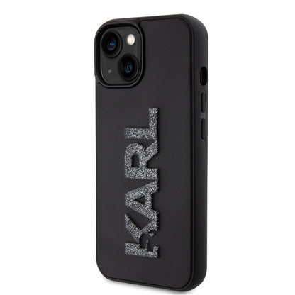 Skyddsfodral för Apple iPhone 15 Plus, Karl Lagerfeld, 3D Rubber Glitter Logo, Svart