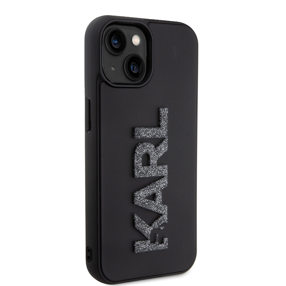 Skyddsfodral för Apple iPhone 15 Plus, Karl Lagerfeld, 3D Rubber Glitter Logo, Svart
