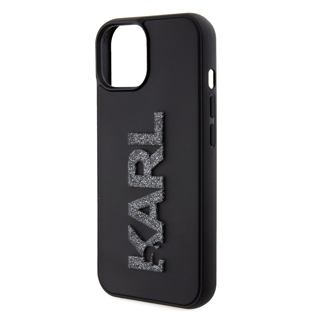 Skyddsfodral för Apple iPhone 15 Plus, Karl Lagerfeld, 3D Rubber Glitter Logo, Svart