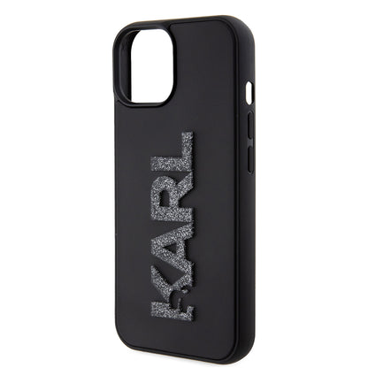 Skyddsfodral för Apple iPhone 15 Plus, Karl Lagerfeld, 3D Rubber Glitter Logo, Svart
