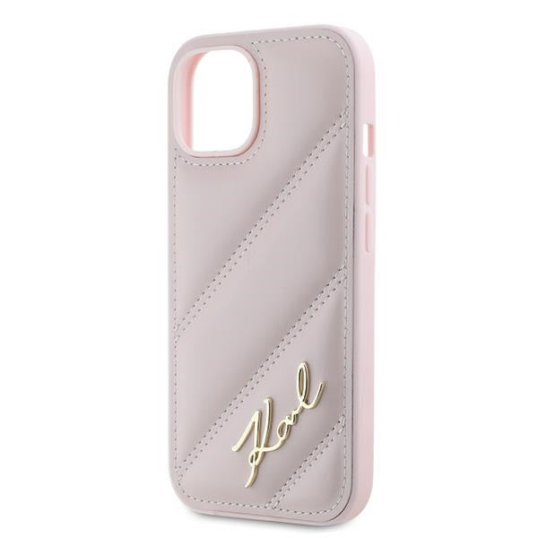 Fodral för Apple iPhone 15 Plus, Karl Lagerfeld, Diagonal Quilted Script, Rosa