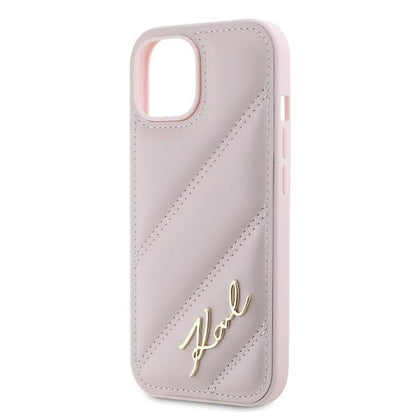 Fodral för Apple iPhone 15 Plus, Karl Lagerfeld, Diagonal Quilted Script, Rosa