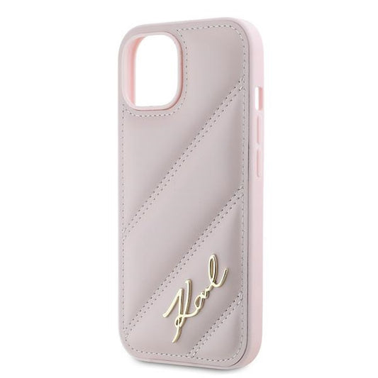 Fodral för Apple iPhone 15 Plus, Karl Lagerfeld, Diagonal Quilted Script, Rosa