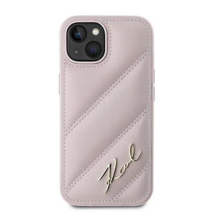 Fodral för Apple iPhone 15 Plus, Karl Lagerfeld, Diagonal Quilted Script, Rosa