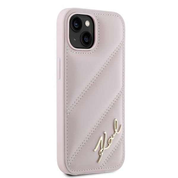 Fodral för Apple iPhone 15 Plus, Karl Lagerfeld, Diagonal Quilted Script, Rosa