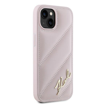 Fodral för Apple iPhone 15 Plus, Karl Lagerfeld, Diagonal Quilted Script, Rosa