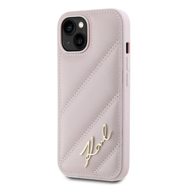 Fodral för Apple iPhone 15 Plus, Karl Lagerfeld, Diagonal Quilted Script, Rosa